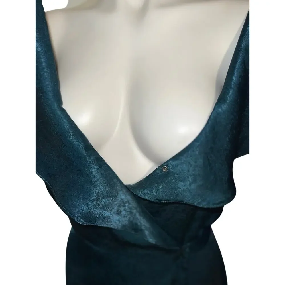 Lulus women’s New off the shoulder mariah satin emerald green wrap maxi dress - Picture 4 of 14